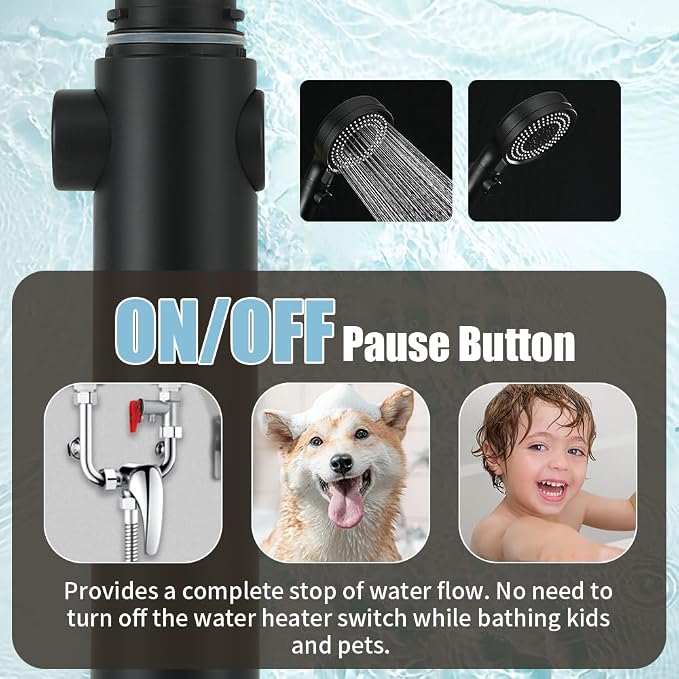 Handheld Shower Head with Hose 60 Inch, High Pressure Shower Head with On Off Switch Button 3 Modes, Matte Black | High Pressure Shower Head with Hose, Matte Black Color, 60inches Hose