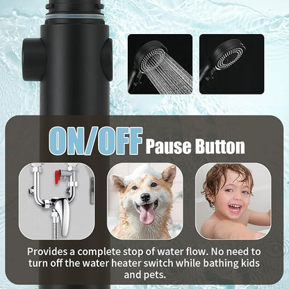 Handheld Shower Head with Hose 60 Inch, High Pressure Shower Head with On Off Switch Button 3 Modes, Matte Black | High Pressure Shower Head with Hose, Matte Black Color, 60inches Hose