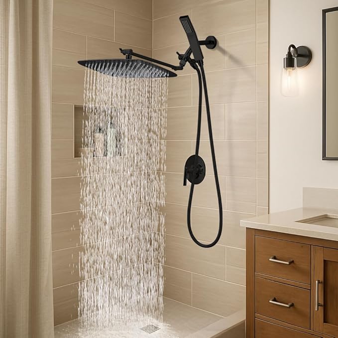 G-Promise All Metal 16" Rain Shower Head with Handheld for Bathroom Upgrade | All Metal, Built to Last, Easy Install, Adjustable Height & Angle for All Heights, Extra Long Hose, Modern Upgrade