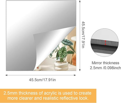 18x18 in Acrylic Mirror Sheet for Wall, 2.5mm Plastic Wall Mirror | Non Glass Body Mirror Tile with Adhesive Tapes, Modern Decorative Square Wall Mirror for Bathroom Bedroom Home Gym Door Decor
