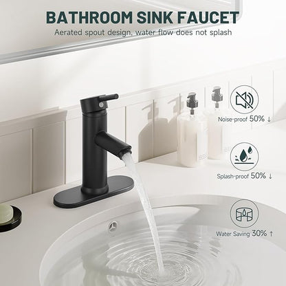 2 Pack Bathroom Faucet for 1 or 3 Holes, Matte Black, Brass | Single Handle Bathroom Sink Faucets, Modern Commercial Lavatory Vanity Faucet,with Deck Plate and Supply Line, Pop Up Drain