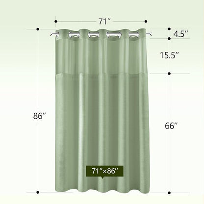 River Dream Cotton Blend Fabric Shower Curtain Set with Liner, Sage, 71x86 | Waffle Weave, No Hook Needed, with Snap in Replacement Liner, Top Sheer Window, Hotel Quality for Bathroom, Extra Long