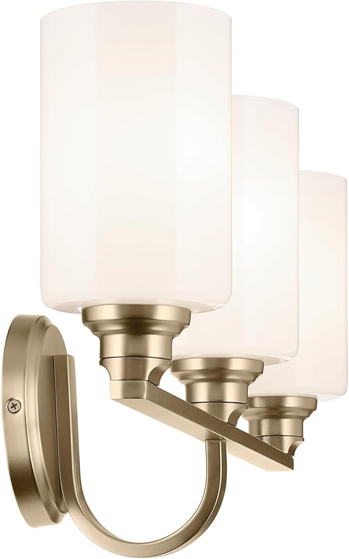 Kichler Gioe 24.25" 3-Light Vanity Light with Opal Glass in Champagne Bronze, Damp Rated, for Bathroom, Powder Room, Over a Mirror, (24.25" W x 10.5" H), 55226CPZ
