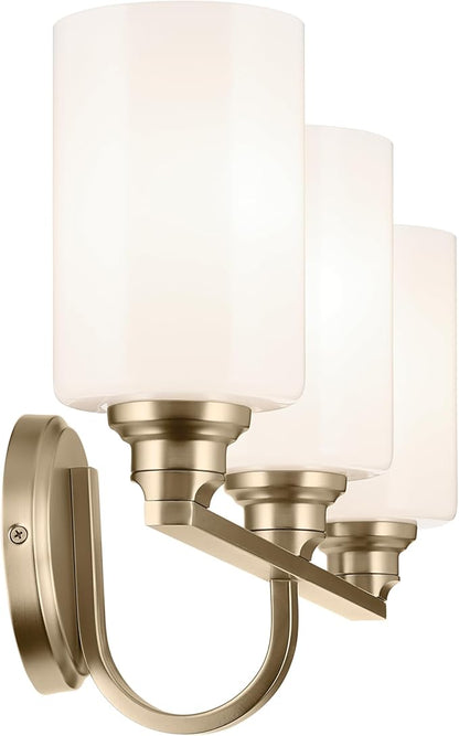 Kichler Gioe 24.25" 3-Light Vanity Light with Opal Glass in Champagne Bronze, Damp Rated, for Bathroom, Powder Room, Over a Mirror, (24.25" W x 10.5" H), 55226CPZ