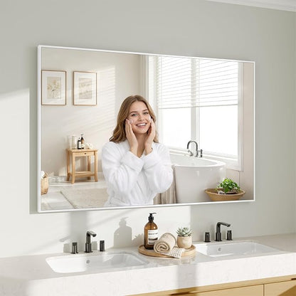 Koonmi White Rectangle Wall Mirror, 30x48 Inch Bathroom Mirror, Aluminum Frame Vanity Mirror for Entryway, Living Room, Bedroom Bathroom, Hangs Horizontally or Vertically