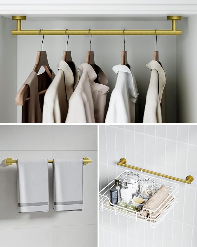 Wall-Mount Towel Bar Bathroom Hardware Accessory Set 12-Piece | Brushed Gold,Stainless Steel,Wall Mount,Bathroom Hardware Set,Simple DIY installation,Stain-resistant and easy to maintain