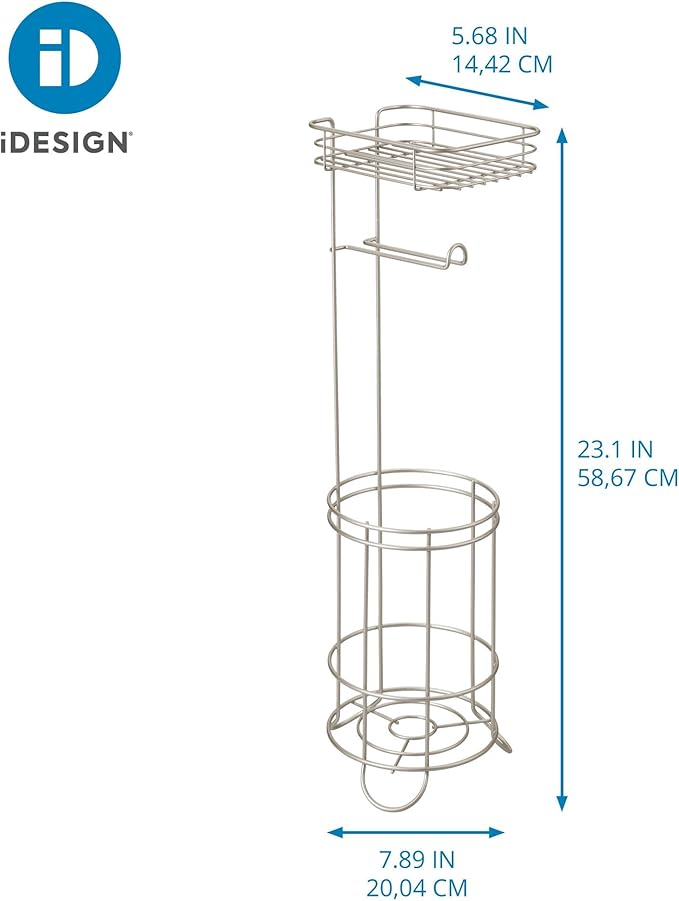 iDesign Weston Toilet Paper Holder Stand with Shelf, Satin