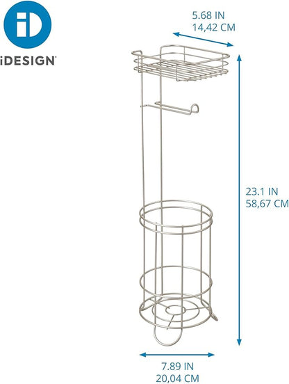 iDesign Weston Toilet Paper Holder Stand with Shelf, Satin