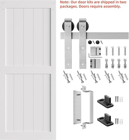 SMARTSTANDARD 36" x 96" White Sliding Barn Door with 6.6FT Silver Hardware | Pre-Drilled Ready to Assemble, Waterproof PVC Coating, H-Frame