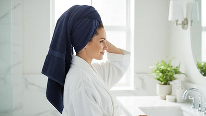 6 Piece 100% Cotton Bath Towel Set - 2 Bath - 2 Hand - 2 Face, Navy Blue | 100% Cotton • Thick & Plush • Hotel Quality • Ultra Soft • Highly Absorbent • Quick Dry • Low Lint • Machine Washable