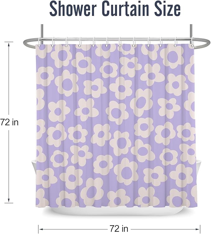 Purple Flower Shower Curtain Vintage Flower 70s 80s Abstract Floral Cute Violet Fabric Shower Curtains Bathroom Accessories 72x72