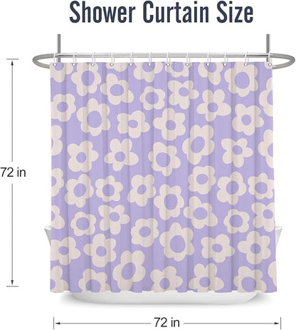 Purple Flower Shower Curtain Vintage Flower 70s 80s Abstract Floral Cute Violet Fabric Shower Curtains Bathroom Accessories 72x72