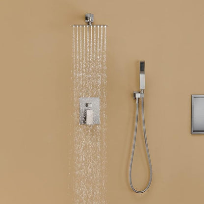 Shower System 10 Inches Rain Shower Combo Set Brushed Nickel Wall Mount Faucet Bathroom Faucets with Rainfall Shower Head and Hand Shower