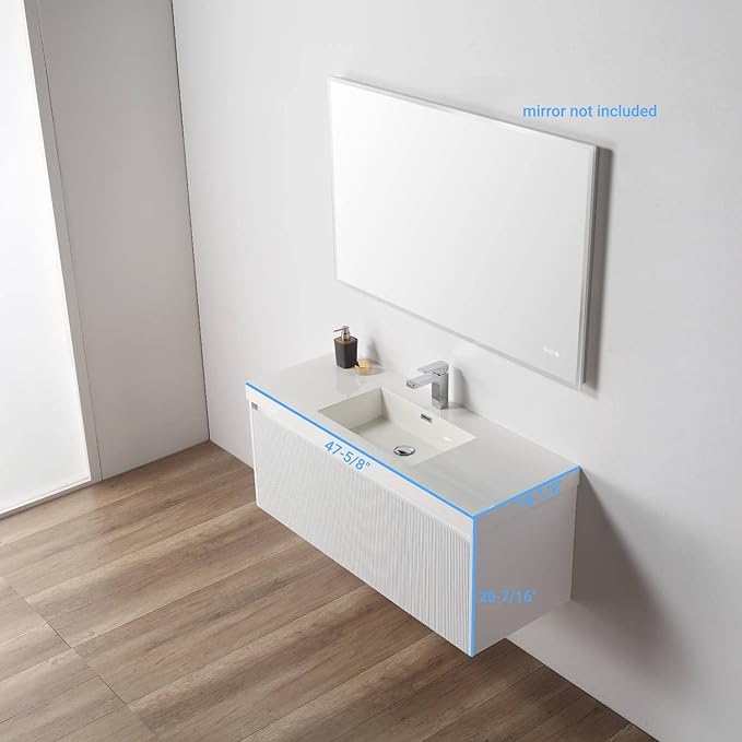 Blossom 48 Inch Floating Bathroom Vanity with Sink | Luxury Solid Plywood Wall Mounted Cabinet | Moisture-Resistant Modern Design | Seamless Acrylic Sink | Soft-Close Drawers | Matte White