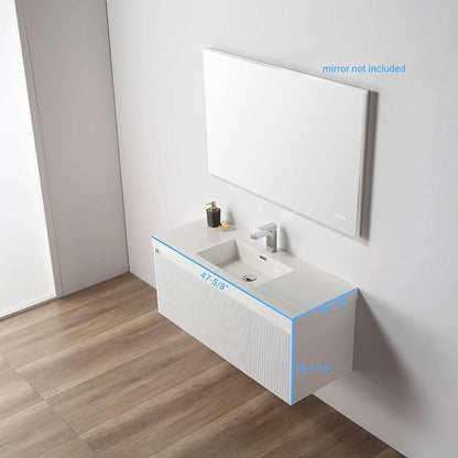 Blossom 48 Inch Floating Bathroom Vanity with Sink | Luxury Solid Plywood Wall Mounted Cabinet | Moisture-Resistant Modern Design | Seamless Acrylic Sink | Soft-Close Drawers | Matte White