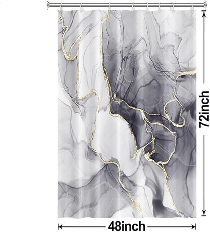 Grey Shower Curtain, Ombre Light Grey Marble Shower Curtain Set Modern Aesthetic Gray Ink Texture Waterproof Bathroom Curtain with Hooks, 48x72 Inch
