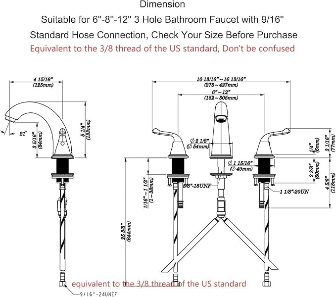 Brushed Nickel Bathroom Sink Faucets 3 Hole Widespread 8 inch for Rv Vanity Faucets for 6-12 Inch with Pop-up Drain Supply Line Made of Thickened Zinc and Metal (Brushed Nickel)