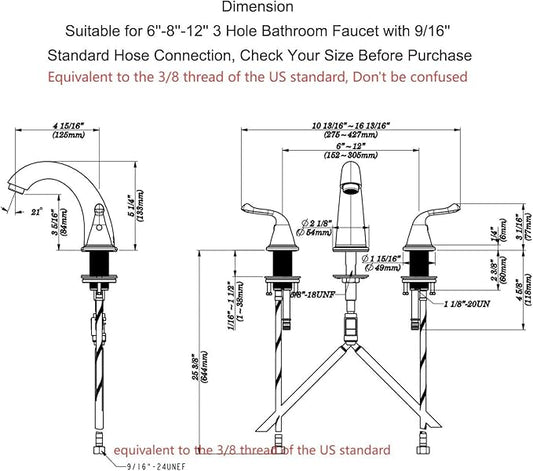 Brushed Nickel Bathroom Sink Faucets 3 Hole Widespread 8 inch for Rv Vanity Faucets for 6-12 Inch with Pop-up Drain Supply Line Made of Thickened Zinc and Metal (Brushed Nickel)