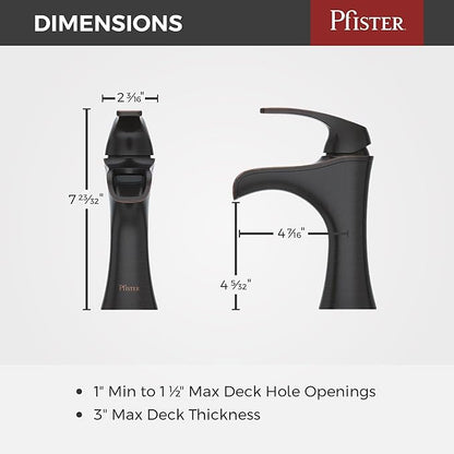 Pfister Jaida Bathroom Sink Faucet, Single Control, 1-Handle, Single Hole, Tuscan Bronze Finish, LF042JDYY