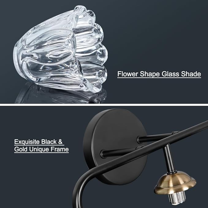 Vintage 3 Light Vanity Light, Black and Gold Bathroom Vanity Light, Bathroom Light Fixtures with Glass Shade, Antique Vanity Light Fixtures Over Mirror, Wall Sconce for Bedroom, Living Room