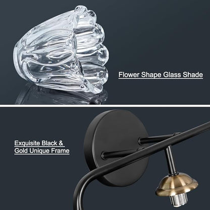 Vintage 3 Light Vanity Light, Black and Gold Bathroom Vanity Light, Bathroom Light Fixtures with Glass Shade, Antique Vanity Light Fixtures Over Mirror, Wall Sconce for Bedroom, Living Room