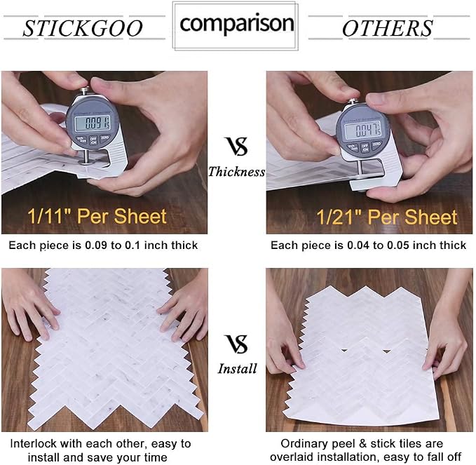 STICKGOO Arabesque Tile Peel and Stick Backsplash, 12”X12” Self Adhesive Wall Tiles (Pack of 10, Thicker Design) (Multi)