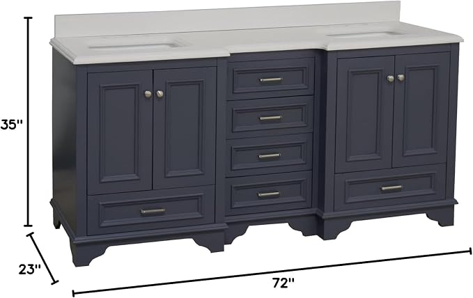 Kitchen Bath Collection Nantucket 72-inch Double Bathroom Vanity (Quartz/Marine Gray): Includes Marine Gray Cabinet with Stunning Quartz Countertop and White Ceramic Sinks