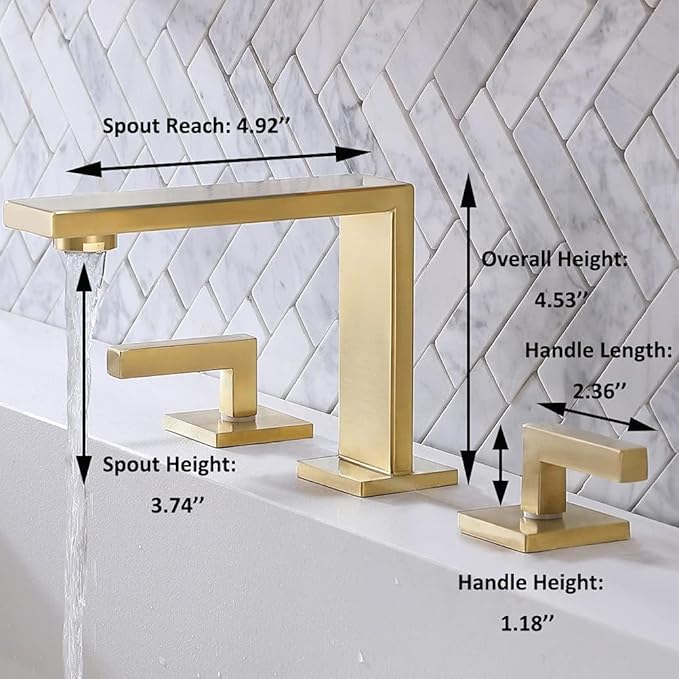 VCCUCINE Gold Bathroom Faucet, Modern Commercial 2 Handle 3 Holes Brushed Gold Widespread Bathroom Brass Lavatory Vanity Sink Faucet with Water Supply Lines,DSTVC051-2GN