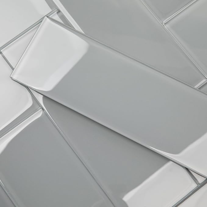 Grey Glass Subway Tile, Glass for Bathroom Kitchen Shower Backsplash Wall, 4 x 12 Inches, 4 Sq.Ft.