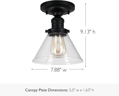 Design House Augustin Ceiling Light, 1-Light, Semi-Flush, Seeded Glass Glow, Dimmable, E26 Socket, Durable Metal Frame, Black, 7.9 in L x x 7.9 in W x 9.1 in H, 589069-BLK