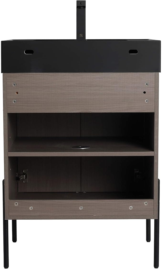 Crownpoint 24 Inch Bathroom Vanity with Sink, Black Sink, Gray Oak Finish, Full Assembly Required, Elegant Bathroom Vanities for Modern Homes