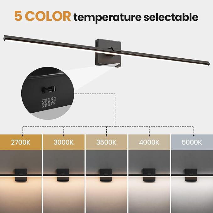 Modern Bathroom Light Fixtures Over Mirror - 39 Inch Matte Black Vanity Light Bar 28W Dimmable 5CCT LED Vanity Lights for Bathroom Wall Sconce Lighting
