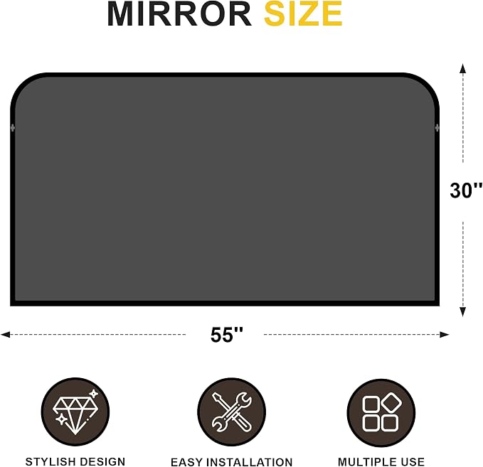 Black Bathroom Vanity Mirror 55x30 Inch, Metal Framed | HD Tempered Glass, Bathroom Mirror for over Sink, Living Room, Bedroom, Entryway, Mantel, Fireplace, Wall Mounted