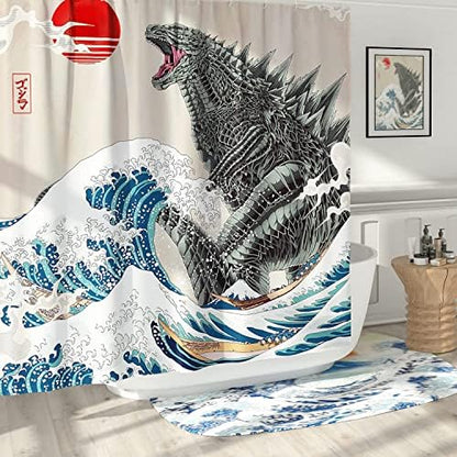 Funny Extra Long Shower Curtains 96 Inches, Fun Anime Monster Shower Curtain Set for Bathroom Cool Asian Japanese Bathroom Decor Polyester Fabric-72" x 96"