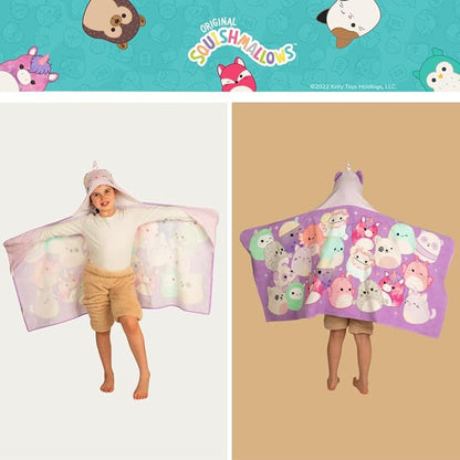 Squishmallows Kids Super Soft Bath/Pool/Beach Soft Cotton Terry Hooded Towel Wrap, 24 in x 50 in, (Officially Licensed Product) By Franco