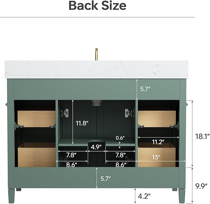 48" Bathroom Vanity with Sink, Sea Green Painted Vanity with Countertop & Backsplash, Stone top and Soft-Closing Drawers, Solid Wood Frame, No Assembly Required