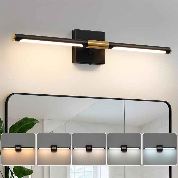 Epinl Black Gold Vanity Light for Bathroom, 24 inch 5CCT 360° Rotatable Bathroom Light Fixture Over Mirror Dimmable LED Vanity Lighting Fixtures Modern Bathroom Wall Light