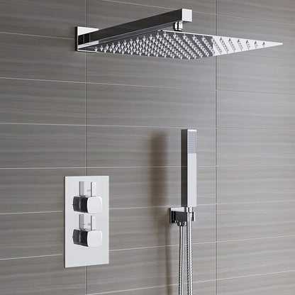 Voolan All Metal Shower Head with Extension Arm, Stainless Steel Waterfall Rainfall Showerheads, High Flow Bathroom Square Rain Shower Head (12’’ Shower Head with 16’’ Shower Arm, Chrome)