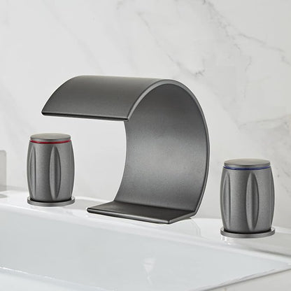 3 Hole Basin Mixer Faucet Waterfall Hot and Cold Water Brass 2 Handles 3 Hole Bathroom Faucets-Grey