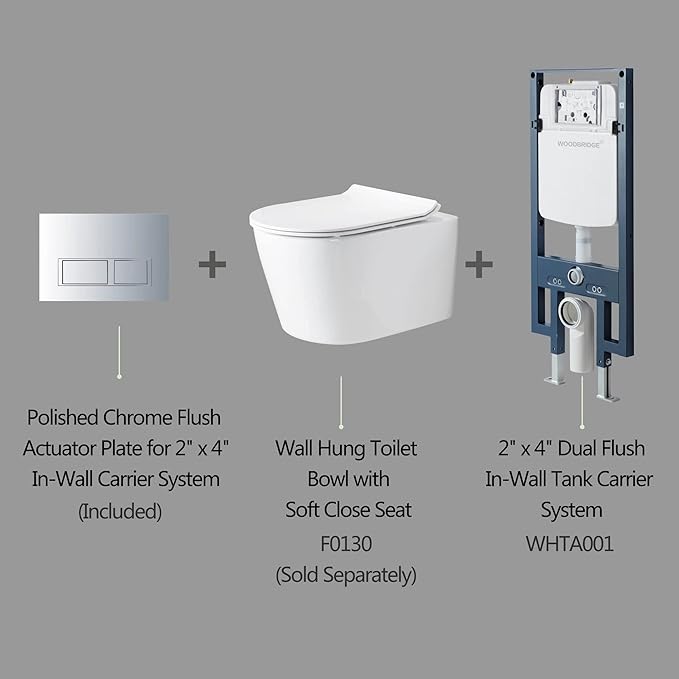 WOODBRIDGE In-Wall Toilet Tank with Polished Chrome Actuator Plate, 0.8 GPF/1.60 GPF Dual Flush,Carrier System for 2 x 4 stud installation, WHTA001