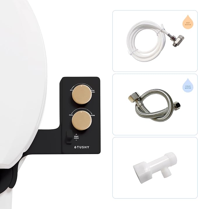 TUSHY Spa 3.0 Cool to Warm Water Bidet Attachment, Noir/Gold | Universal Fit, Easy Install, Self-Cleaning, Adjustable Pressure and Angle Control, Sink Access Required Within 6 Feet