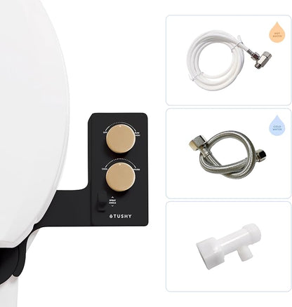 TUSHY Spa 3.0 Cool to Warm Water Bidet Attachment, Noir/Gold | Universal Fit, Easy Install, Self-Cleaning, Adjustable Pressure and Angle Control, Sink Access Required Within 6 Feet