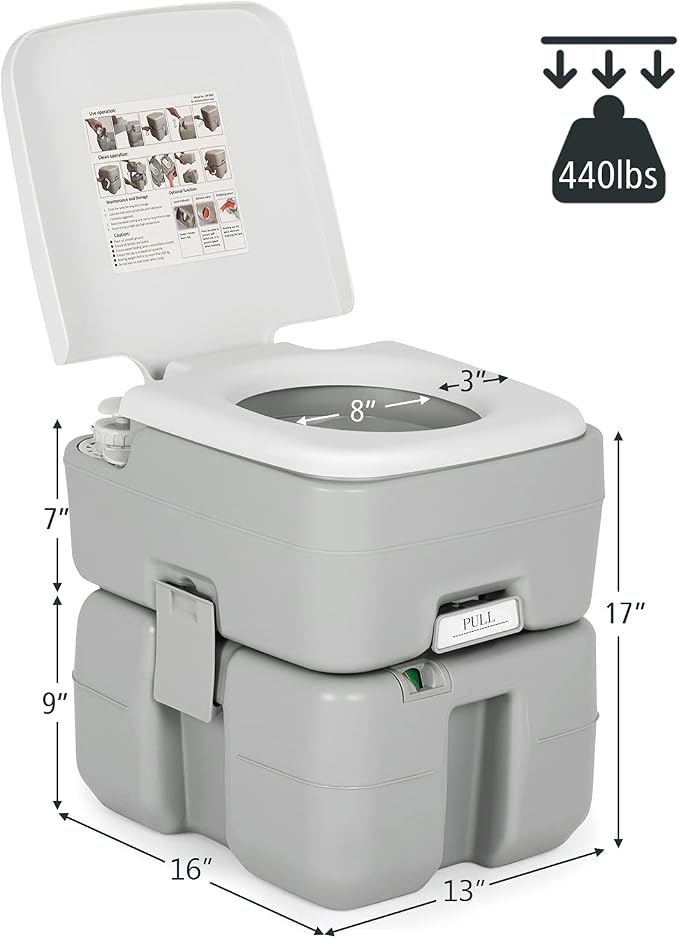 S AFSTAR 5.3 Gallon Portable Toilet for Camping, RV Camping Toilet with Level Indicator, 3-Piston Pump Flush, Fresh Water & Waste Split Tank, Outdoor Porta Potty for Travel Trips Hiking Boating