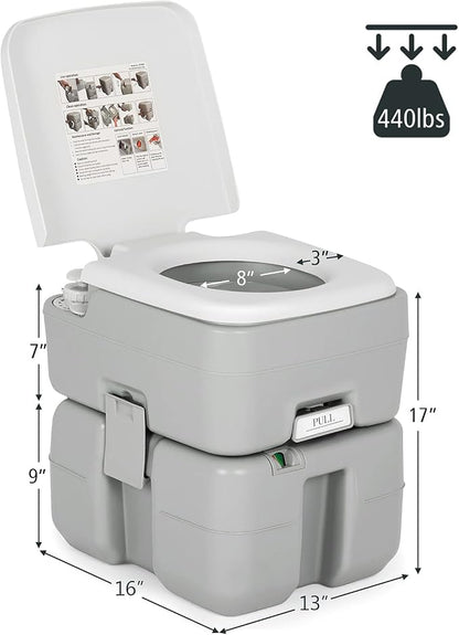 S AFSTAR 5.3 Gallon Portable Toilet for Camping, RV Camping Toilet with Level Indicator, 3-Piston Pump Flush, Fresh Water & Waste Split Tank, Outdoor Porta Potty for Travel Trips Hiking Boating