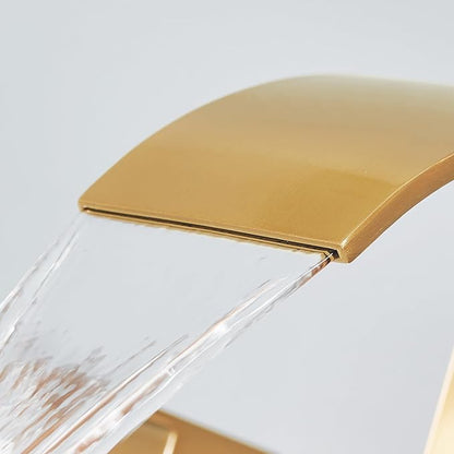 Gold Waterfall Bathroom Faucet 3 Holes - 8Inch Widespread Bathroom Sink Faucet | Two Handles Lavatory Vanity Sink Faucets with Pop-up Drain Assembly & Supply Lines Brushed Gold