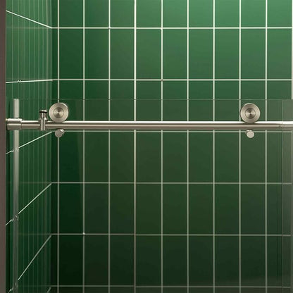 Woodbridge 56-60" W x 80" H Frameless Single Sliding Shower Door with Tempered Glass & Explosion Proof Film in Brushed Nickel Finish
