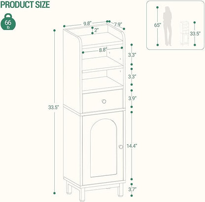Bathroom Storage Cabinet, Corner Floor Cabinet with Drawers and Doors, Narrow Toilet Paper Holder, Bathroom Organizer with Adjustable Shelf, for Small Spaces, White BC29813GV1