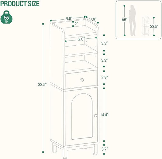 Bathroom Storage Cabinet, Corner Floor Cabinet with Drawers and Doors, Narrow Toilet Paper Holder, Bathroom Organizer with Adjustable Shelf, for Small Spaces, White BC29813GV1
