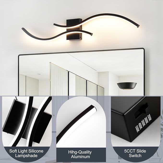 39in Bathroom Vanity Light Fixture, 34W 5CCT Dimmable Modern Led Bathroom Light Fixtures Over Mirror, Black LED Vanity Lighting Bar for Bathrooms (Black, 39inch)