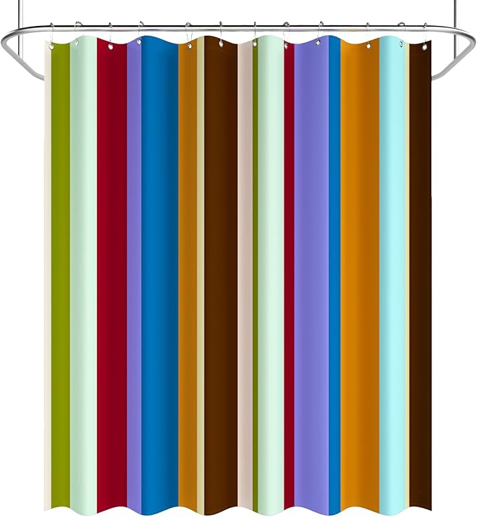 AmazerBath Colorful Vertical Stripes Shower Curtain, Cute Stripe Bathroom Shower Curtain Set with 12 Shower Curtain Hooks, Rustic Fabric Shower Curtain, 72x72 Inches